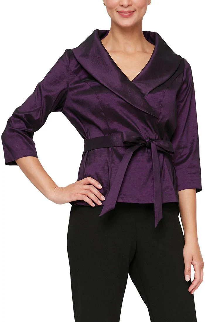 Alex Evenings 3/4 Sleeve Stretch Taffeta Blouse with Tie Waist Detail 8366625 - Image 5