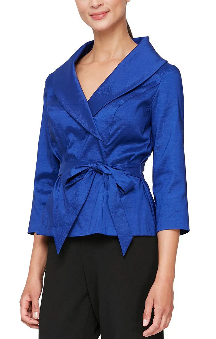 Alex Evenings 3/4 Sleeve Stretch Taffeta Blouse with Tie Waist Detail 8366625 - Image 7
