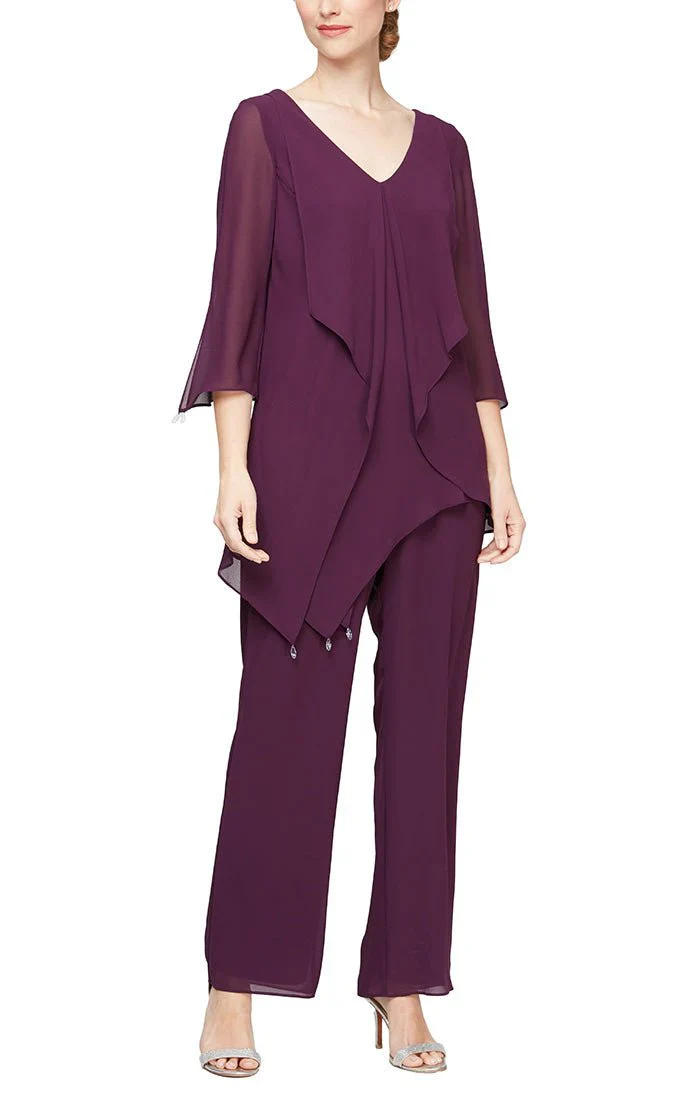 Alex Evenings Frilled Top Chiffon Pantsuit 8192002 - Image 3
