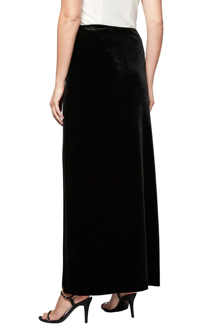 Alex Evenings Long Velvet Skirt with Side Slit & Satin Button Detail 3915397 - Image 2