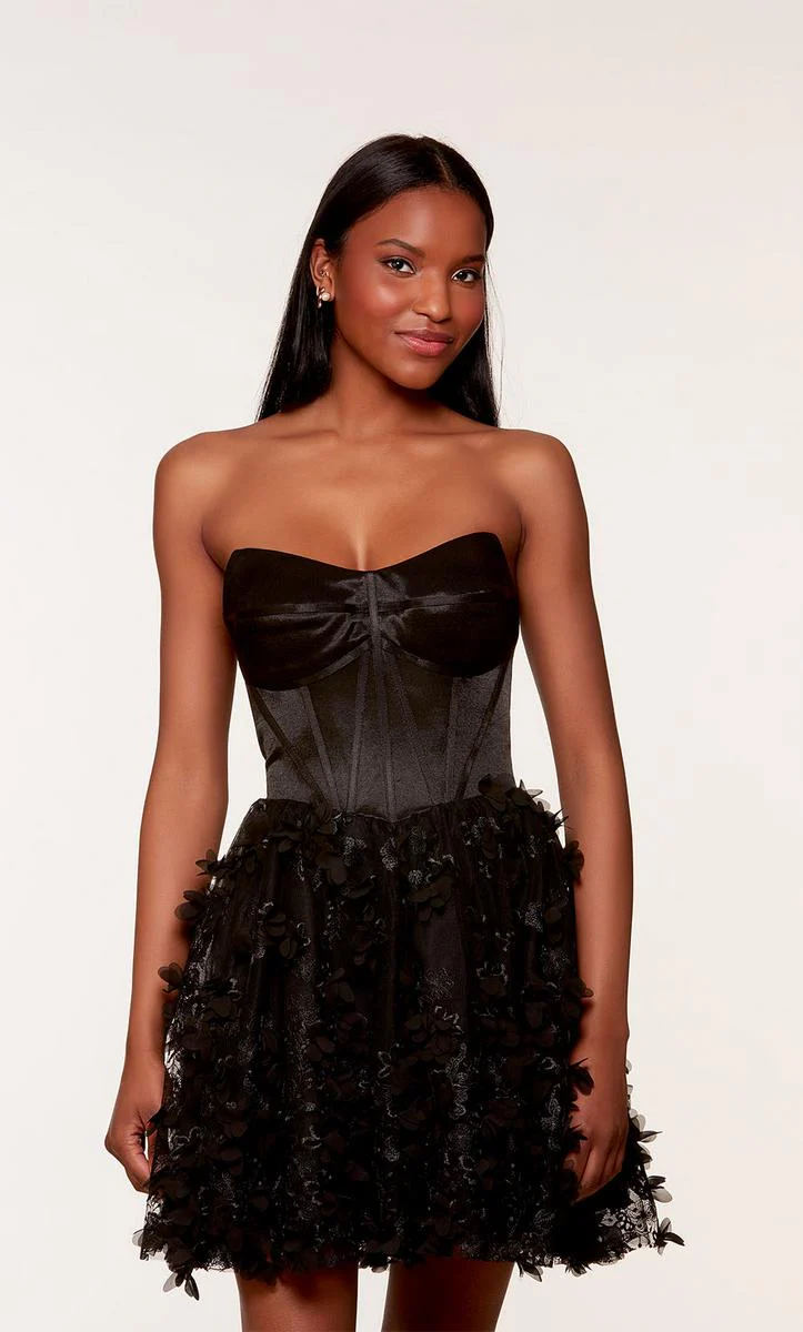 Alyce Paris Strapless 3D Floral Homecoming Dress 3173 - Image 3