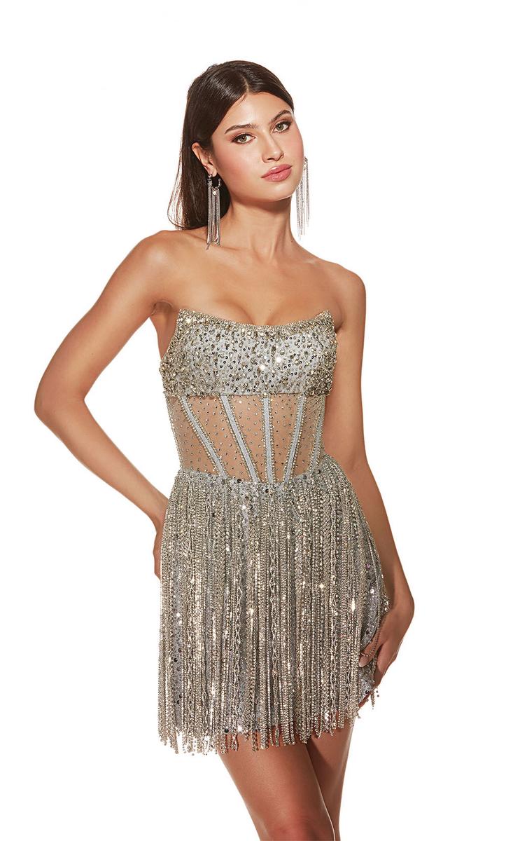 Alyce Paris Corset Fringe Short Homecoming Dress 4941 - Image 3