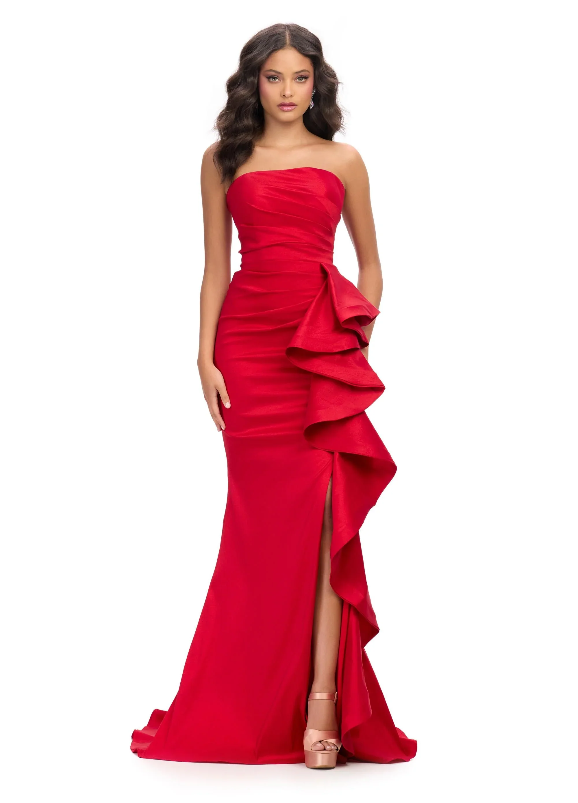 ASHLEYlauren Strapless Side Ruffle Prom Dress 11751 - Image 28