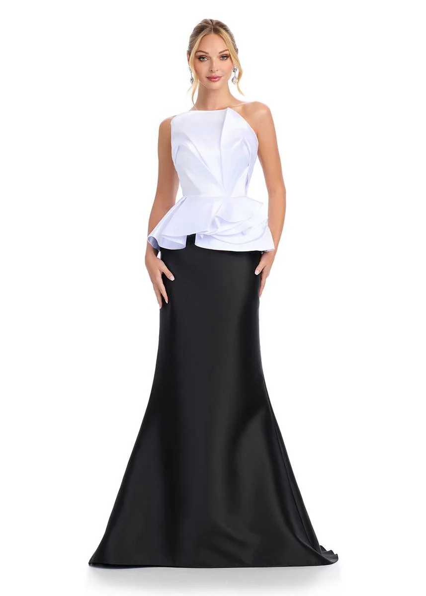 ASHLEYlauren Fit and Flare Peplum Waist Prom Dress 11874 - Image 3