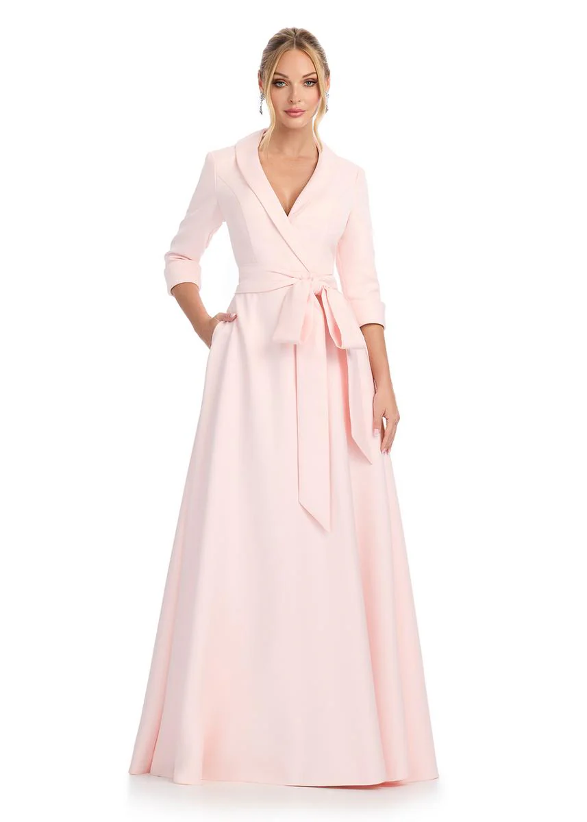 ASHLEYlauren V-Neck Long Sleeve Evening Dress 11876 - Image 5