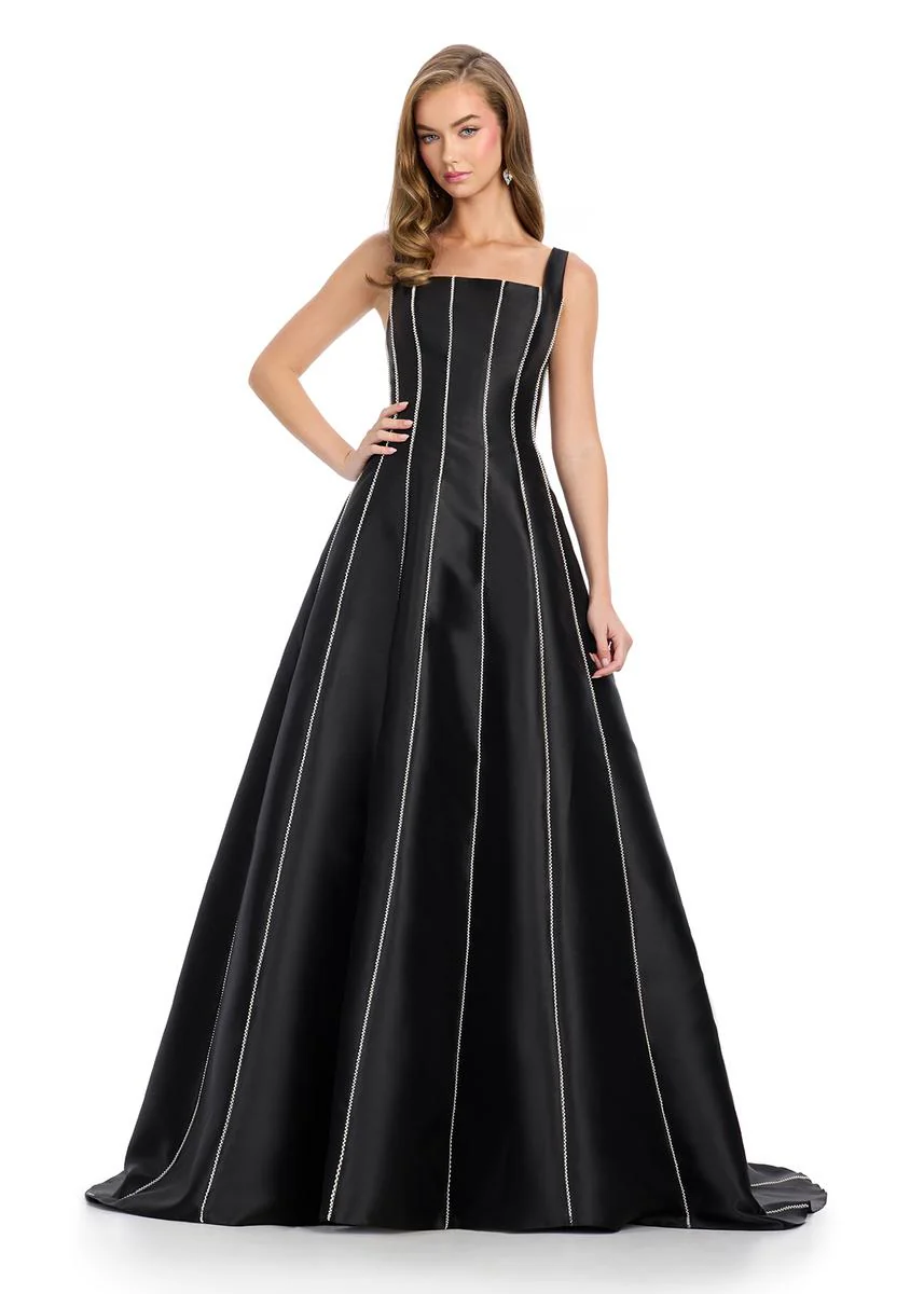 ASHLEYlauren Square Trim Mikado Prom Evening Dress 11882
