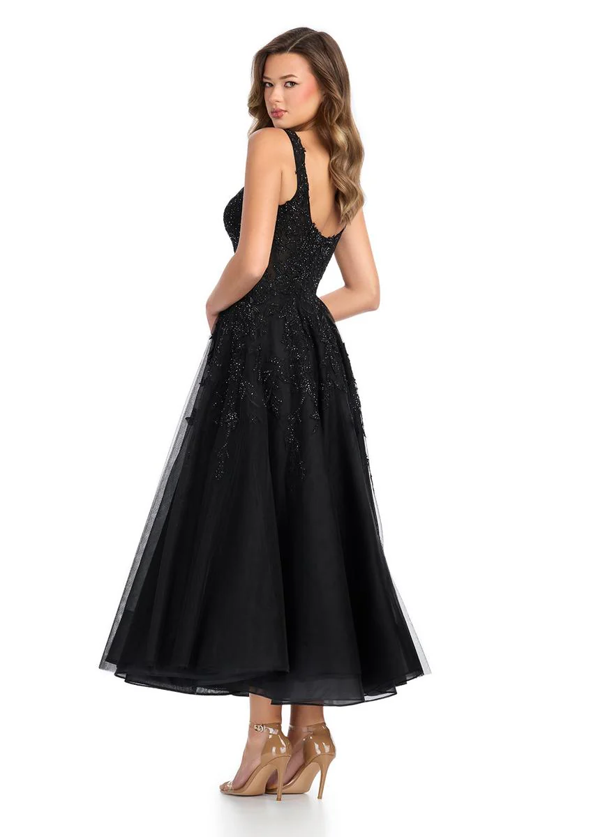 ASHLEYlauren Tulle Lace Tea Length Midi Dress 11899 - Image 4