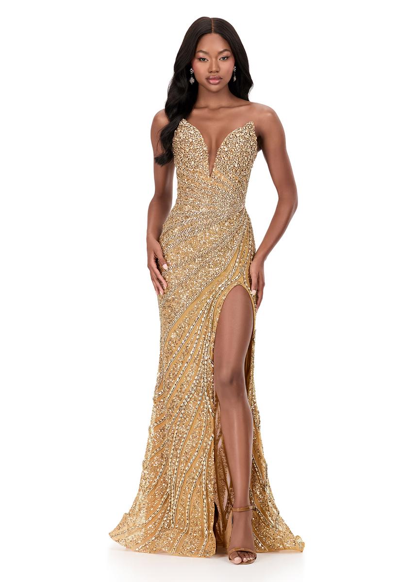 ASHLEYlauren Strapless Beaded Long Prom Dress 12011 - Image 3