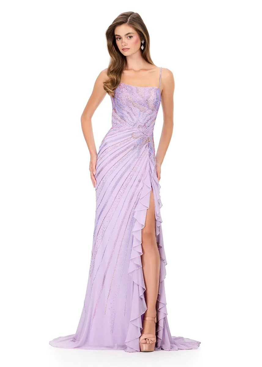 ASHLEYlauren Hot Stone Ruffle Slit Prom Dress 12166 - Image 3