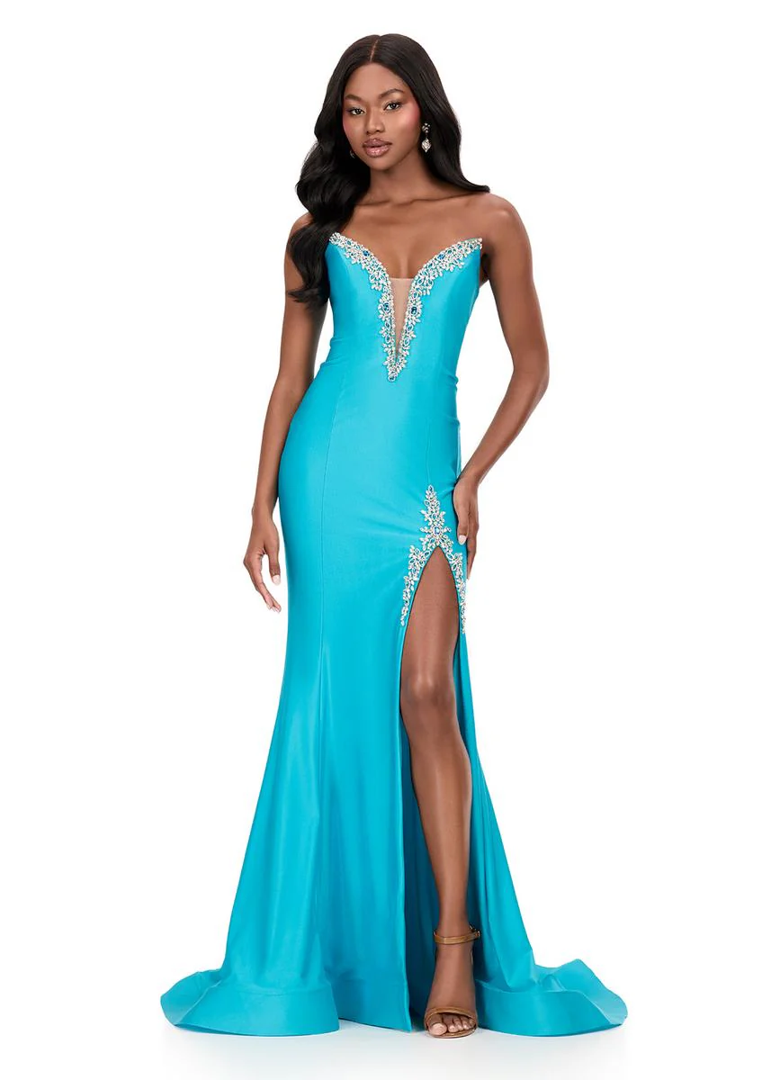 ASHLEYlauren Plunging Bead Accented Prom Dress 12191 - Image 5