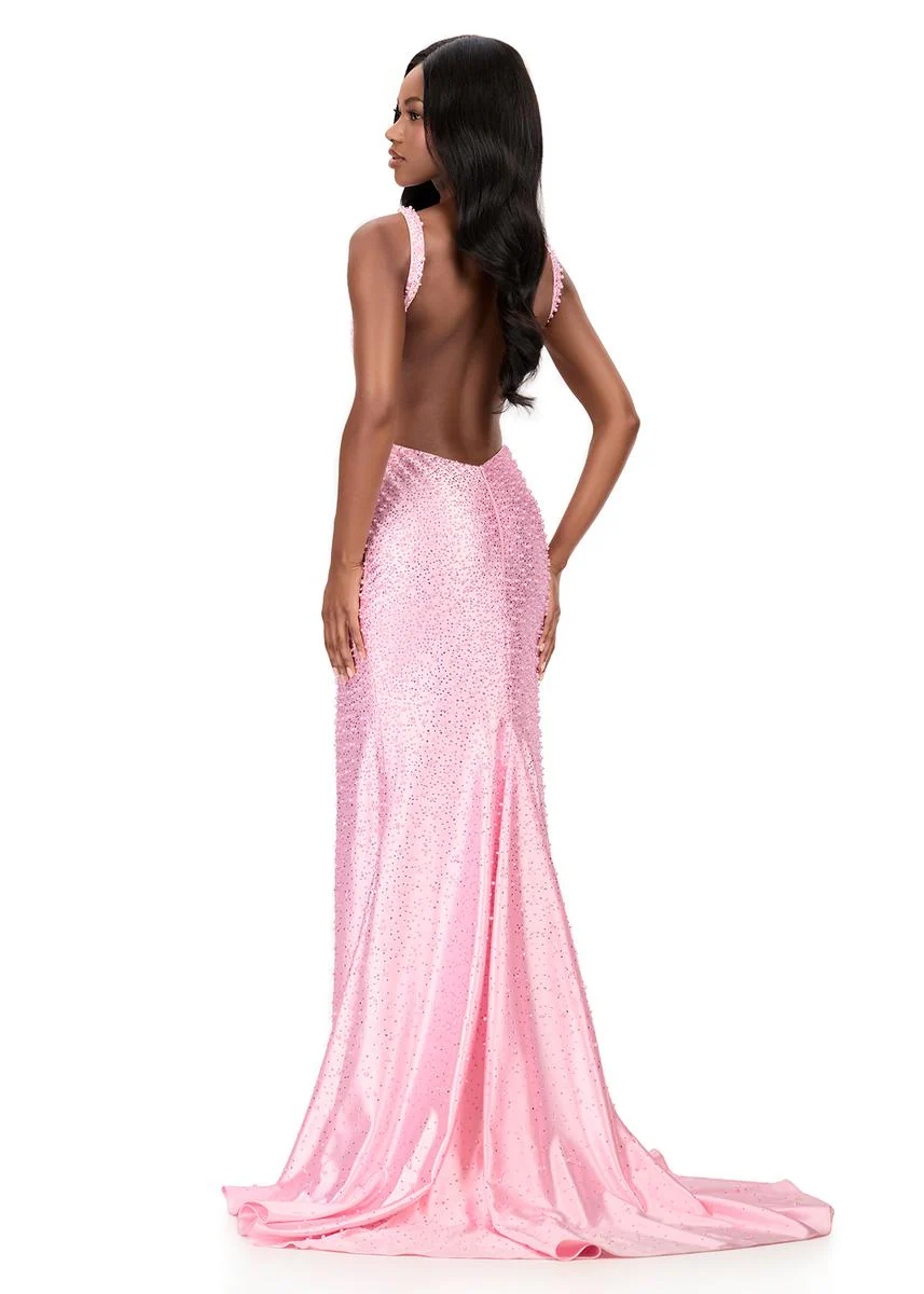ASHLEYlauren Beaded Jersey Open Back Prom Dress 12194 - Image 2