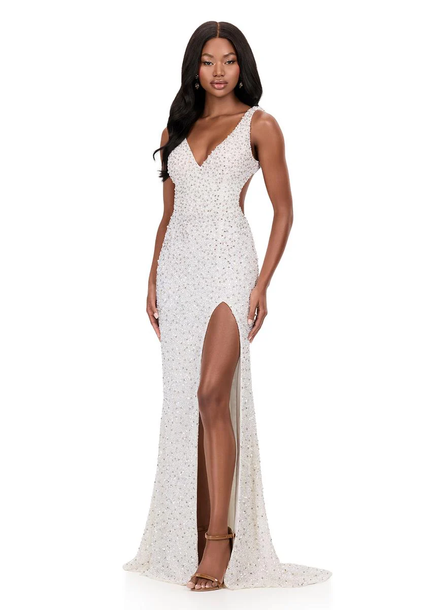 ASHLEYlauren Open Back Fitted Beaded Prom Dress 12243 - Image 5
