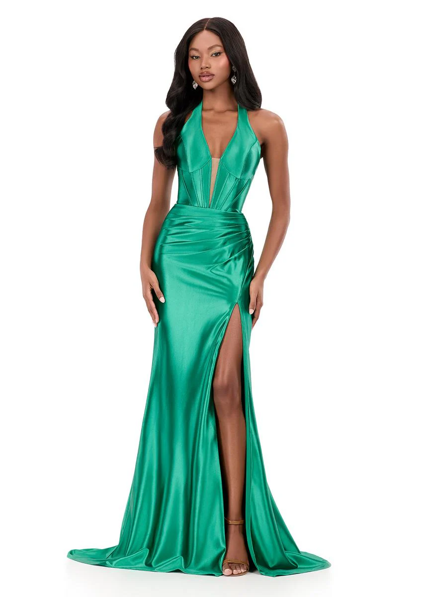 ASHLEYlauren Jersey Plunging Prom Dress 12285 - Image 6