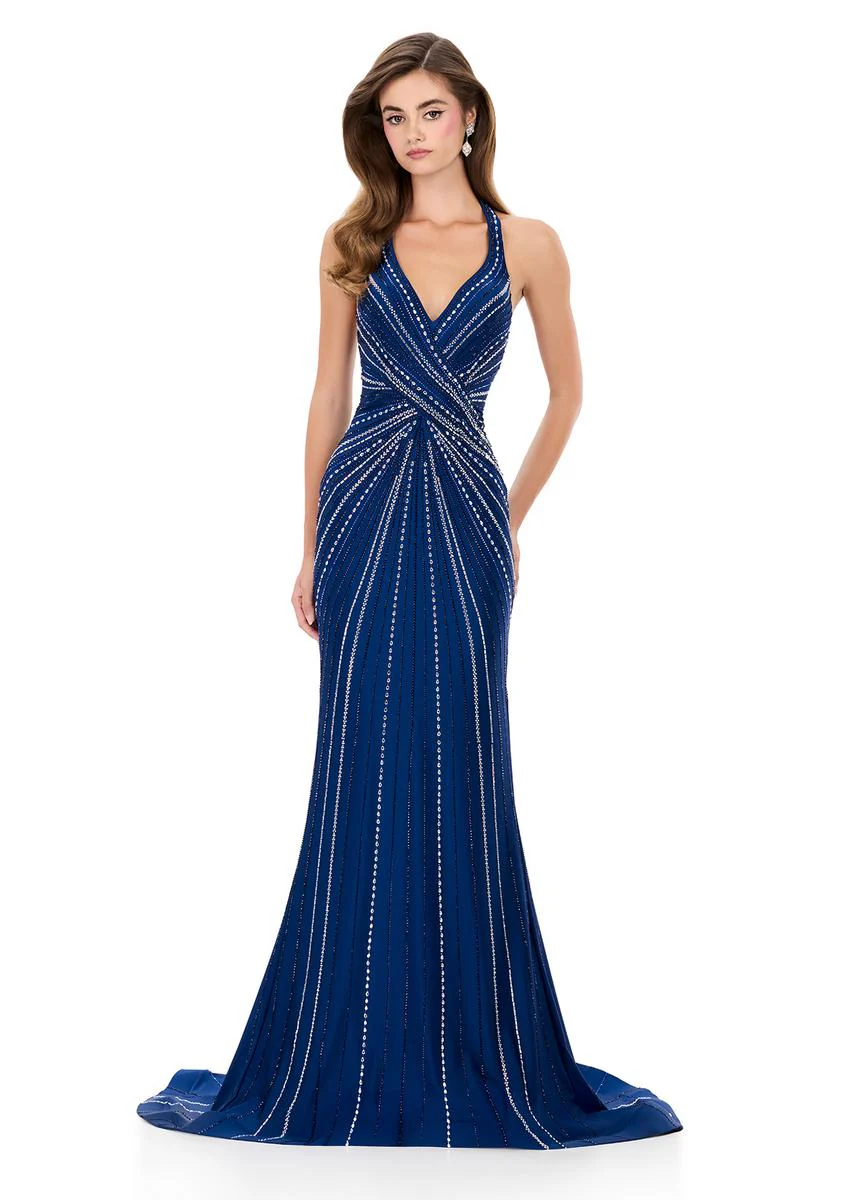 ASHLEYlauren Hot Stone Halter Prom Dress 12327 - Image 9