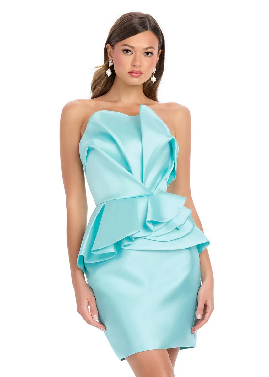 ASHLEYlauren Strapless Mikado Peplum Short Dress 4800 - Image 3