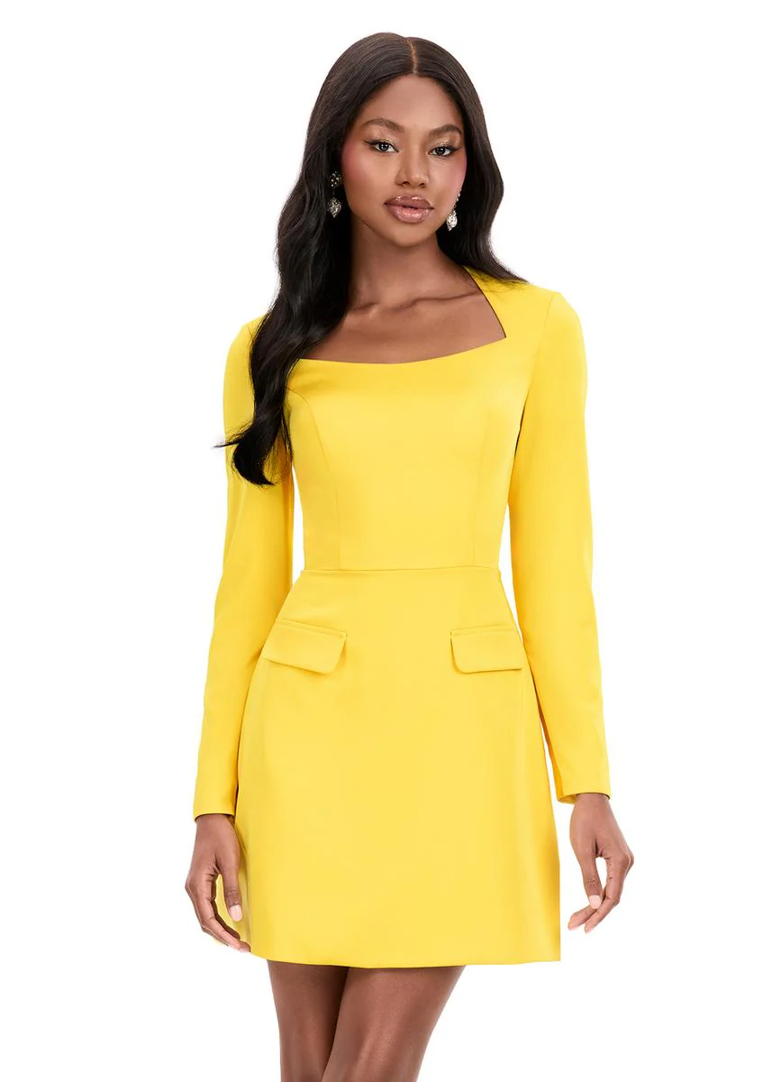 ASHLEYlauren Open Back Long Sleeve Fitted Short Dress 4971 - Image 2