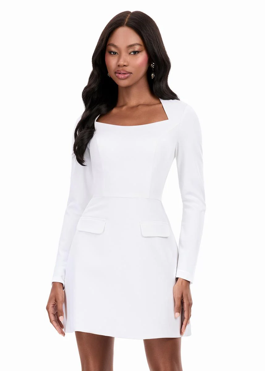 ASHLEYlauren Open Back Long Sleeve Fitted Short Dress 4971 - Image 3