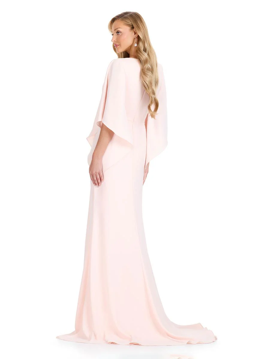 ASHLEYlauren Draped Sleeves Long Evening Dress E12101 - Image 6
