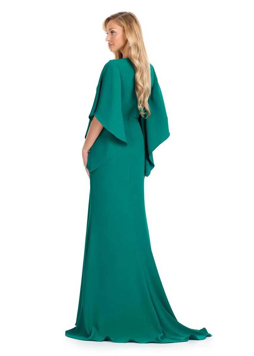 ASHLEYlauren Draped Sleeves Long Evening Dress E12101 - Image 8
