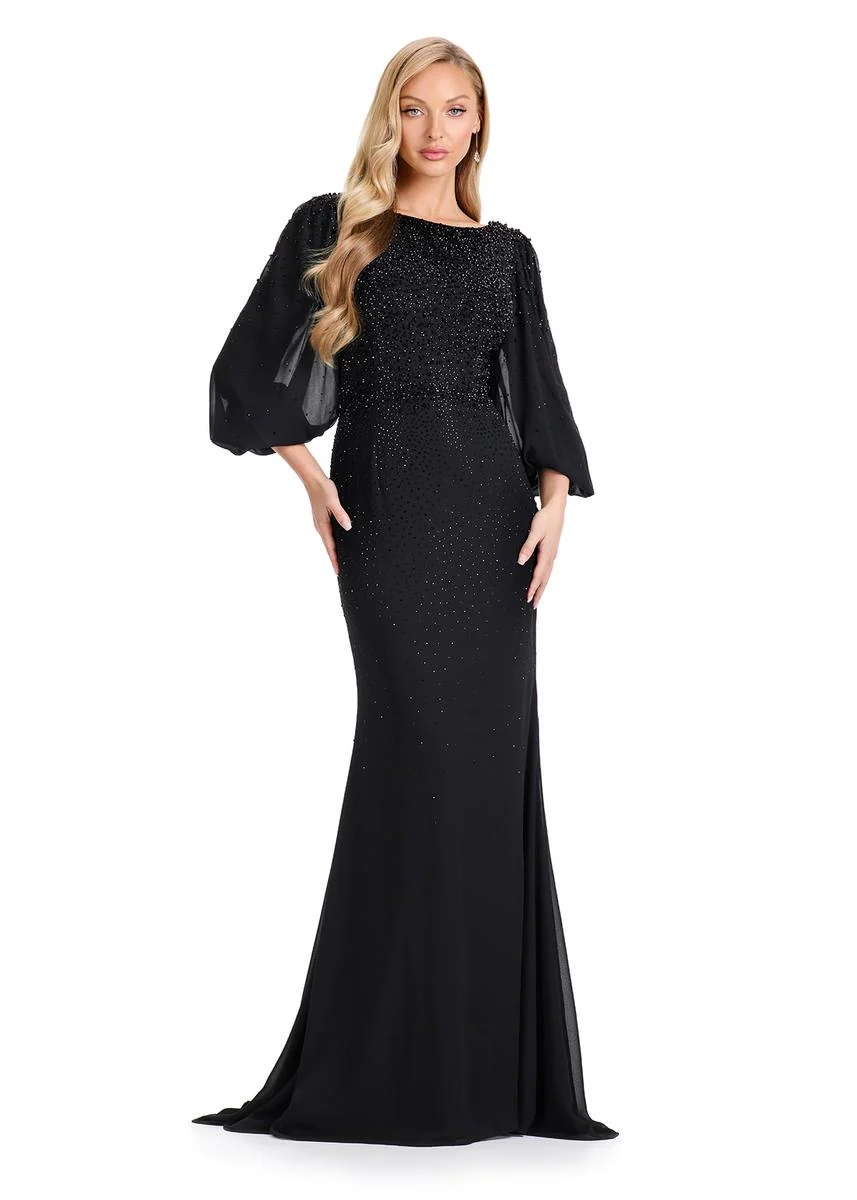 ASHLEYlauren Chiffon Long Sleeve Evening Dress E12106