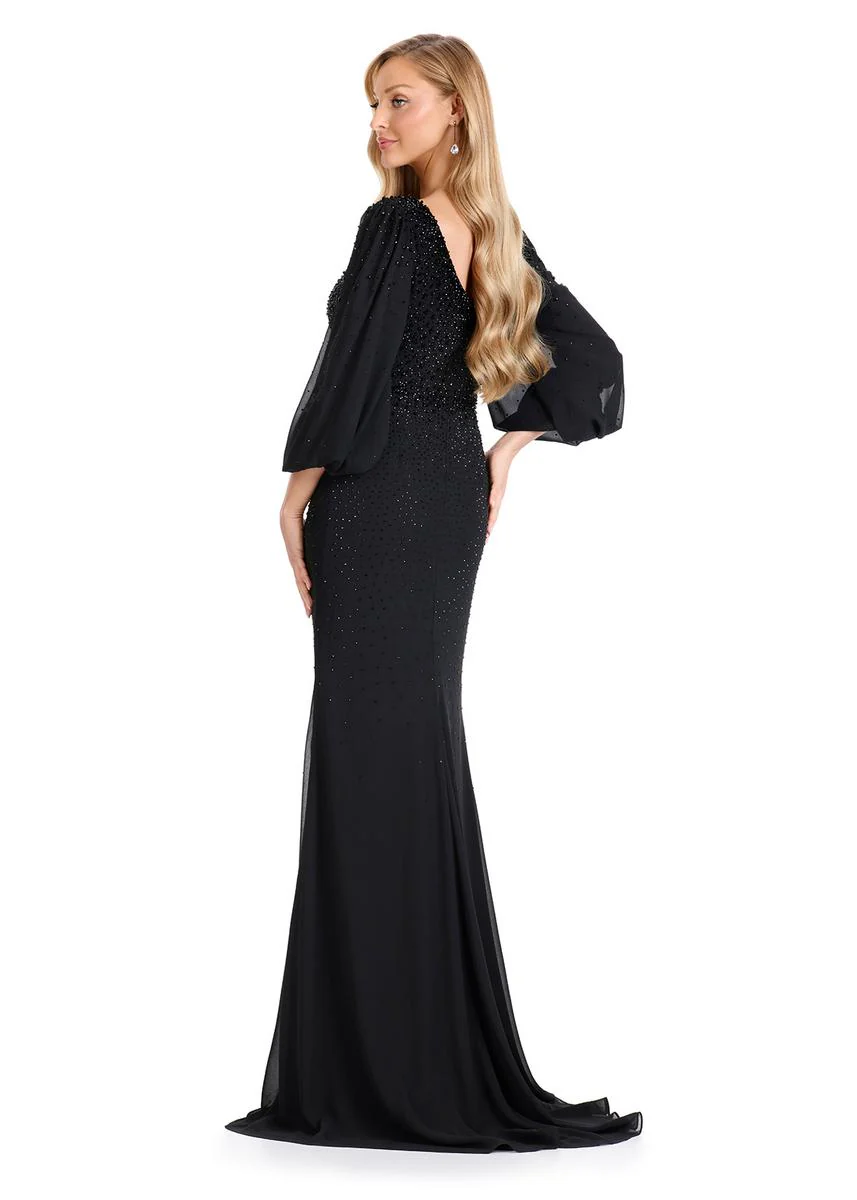 ASHLEYlauren Chiffon Long Sleeve Evening Dress E12106 - Image 4