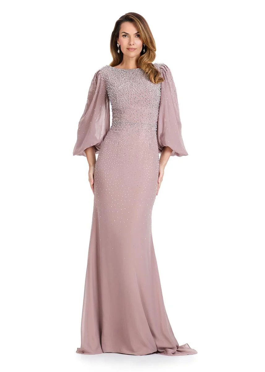 ASHLEYlauren Chiffon Long Sleeve Evening Dress E12106 - Image 5