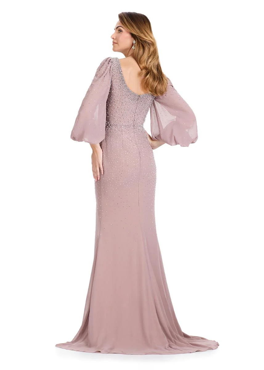 ASHLEYlauren Chiffon Long Sleeve Evening Dress E12106 - Image 6