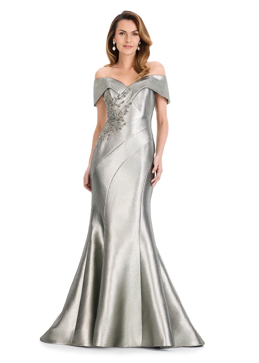 ASHLEYlauren Off The Shoulder Metallic Mermaid Dress E12135 - Image 5