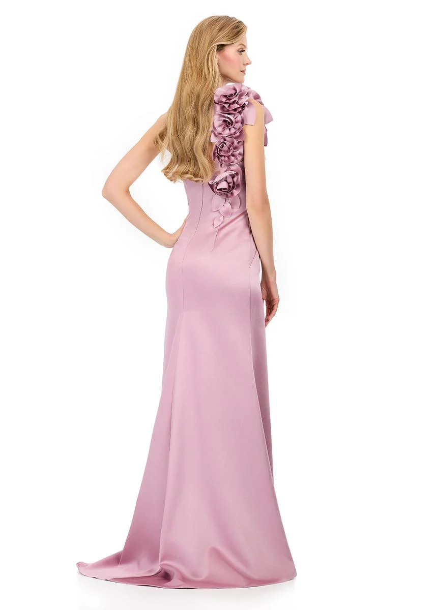 ASHLEYlauren Rosette One Shoulder Fitted Long Dress E12158 - Image 4