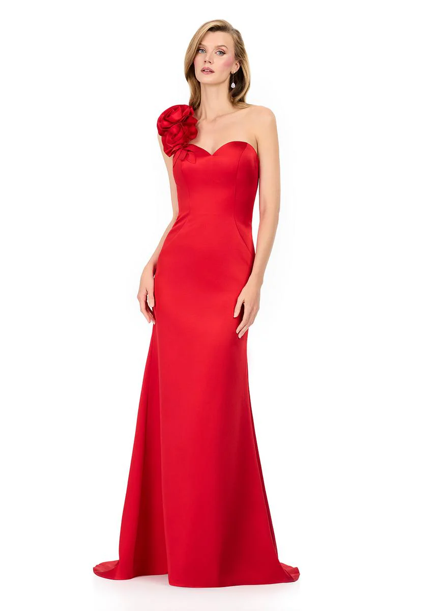 ASHLEYlauren Rosette One Shoulder Fitted Long Dress E12158 - Image 7