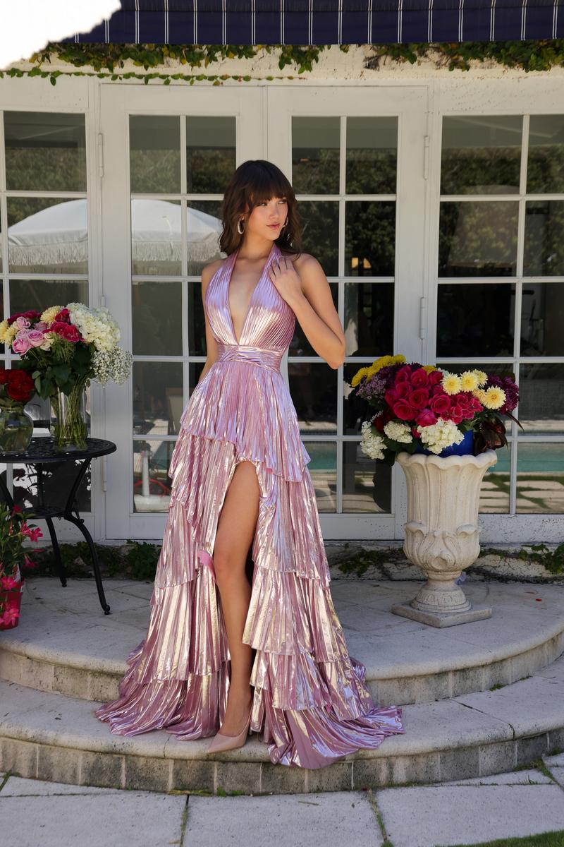 Ava Presley Metallic Ruffle Halter Prom Dress 29220 - Image 25