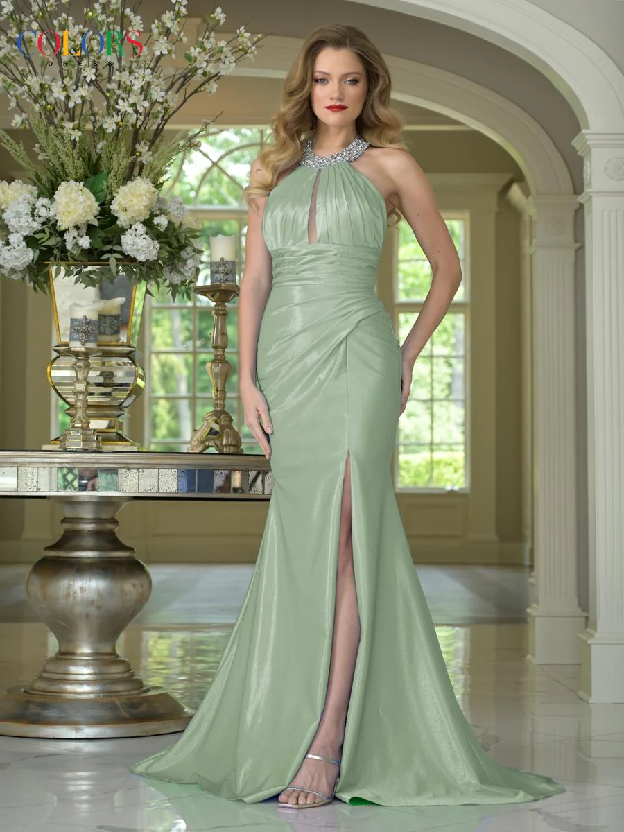 Colors Dress Embellished Halter Prom Dress 3835 - Image 3