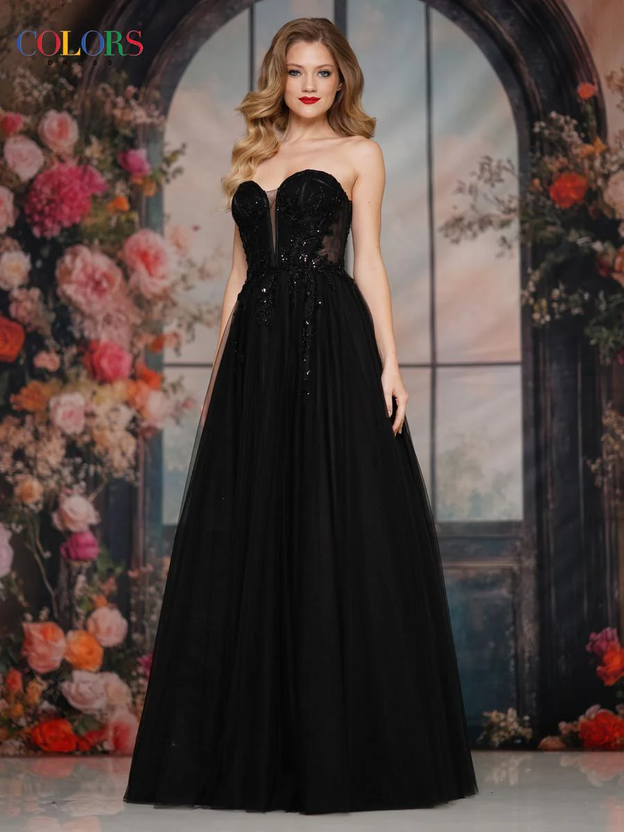 Colors Dress Strapless Beaded A-Line Tulle Prom Dress 3923 - Image 4