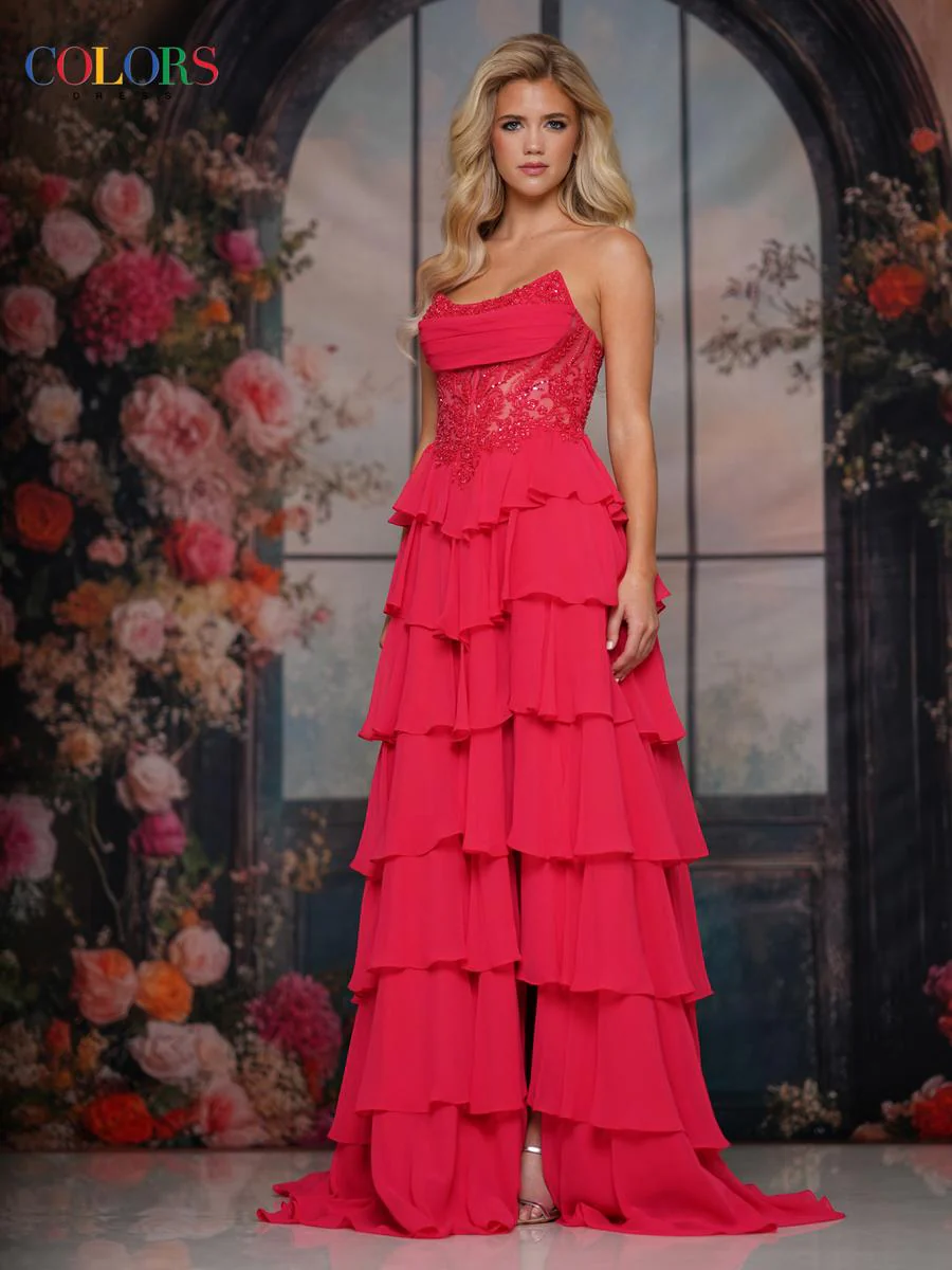 Colors Dress Chiffon Ruffle A-Line Prom Dress 3934