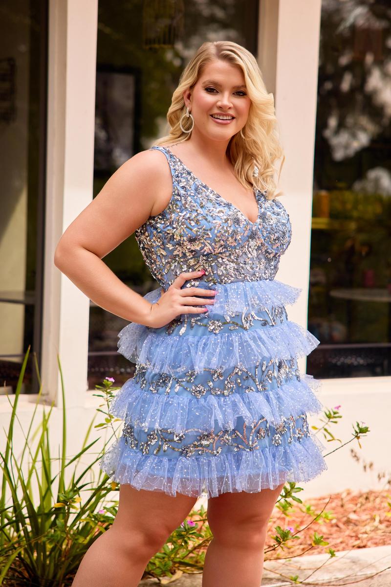 Curvy by Primavera Sequin Ruffle HoCo Dress 14092 - Image 3