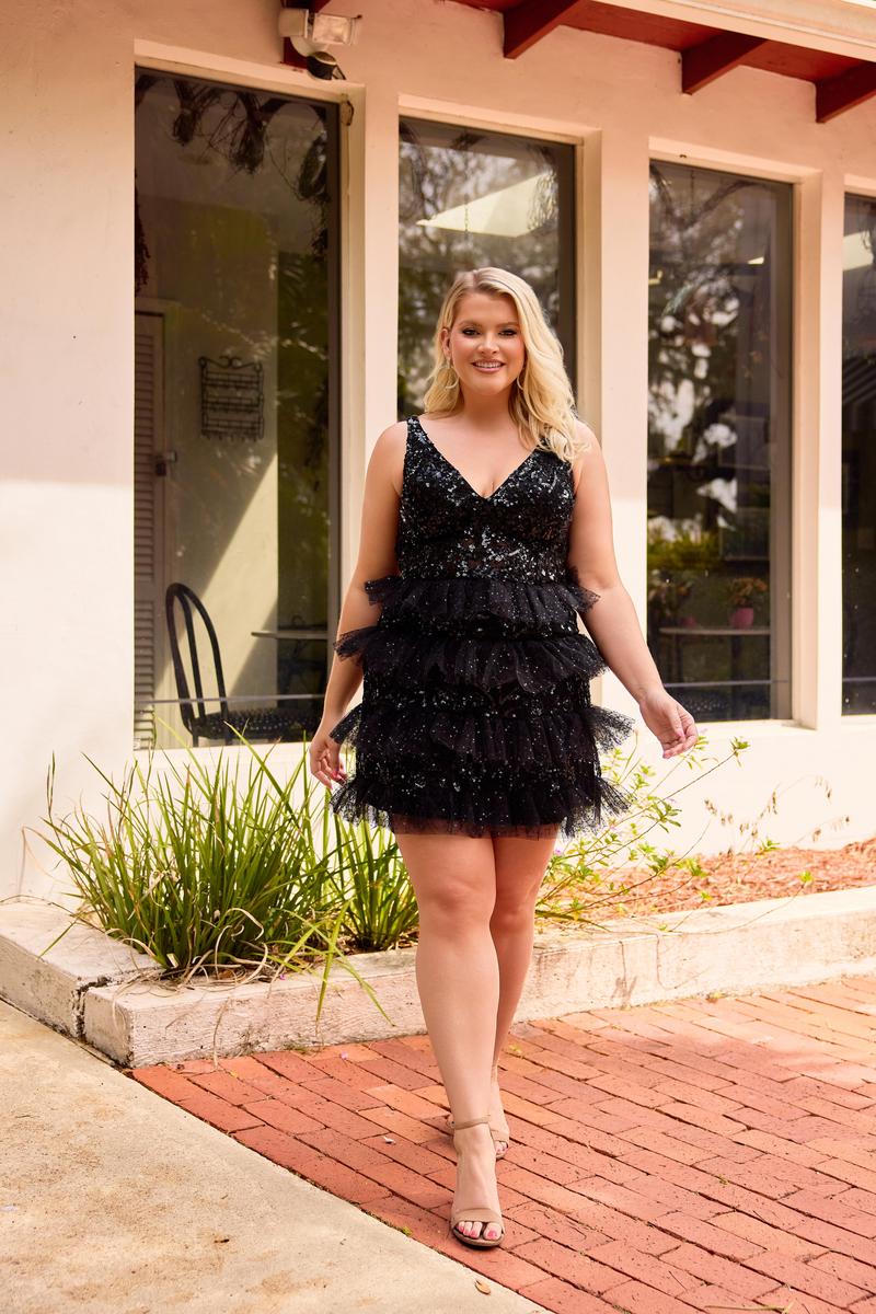 Curvy by Primavera Sequin Ruffle HoCo Dress 14092 - Image 8