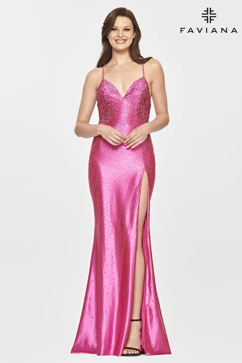 Faviana Long V-Neck Hot Stone Prom Dress S10801 - Image 10