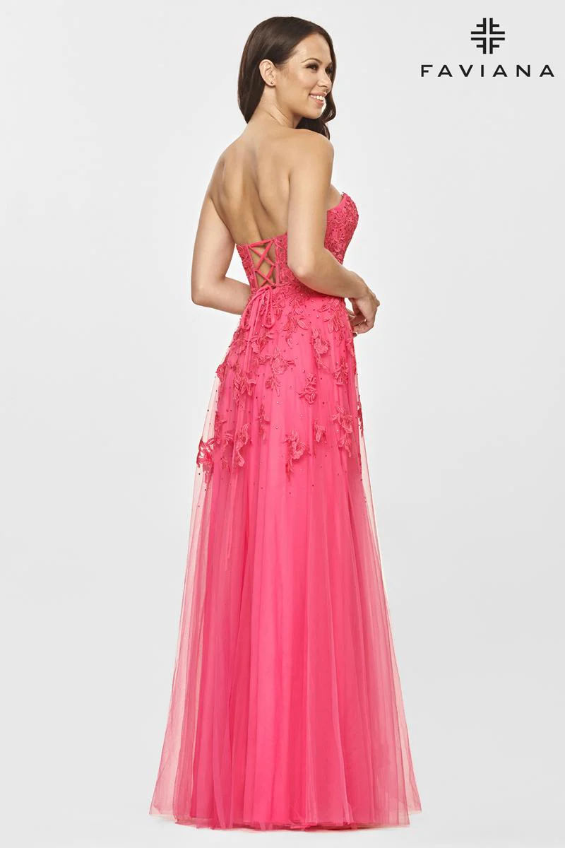 Faviana Long Strapless Lace Prom Dress S10814 - Image 11