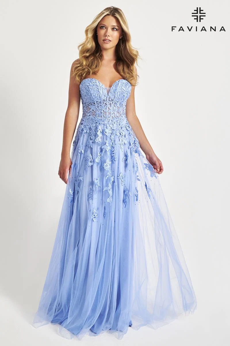 Faviana Long Strapless Lace Prom Dress S10814 - Image 12