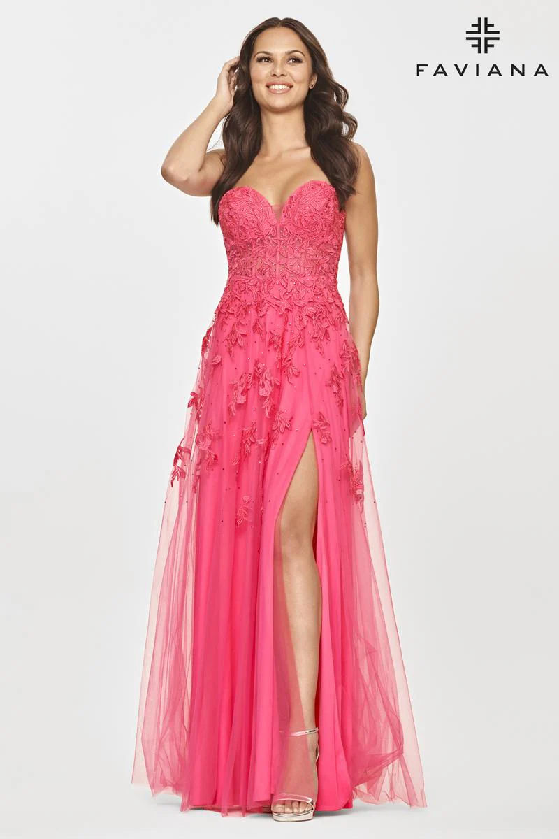 Faviana Long Strapless Lace Prom Dress S10814 - Image 7