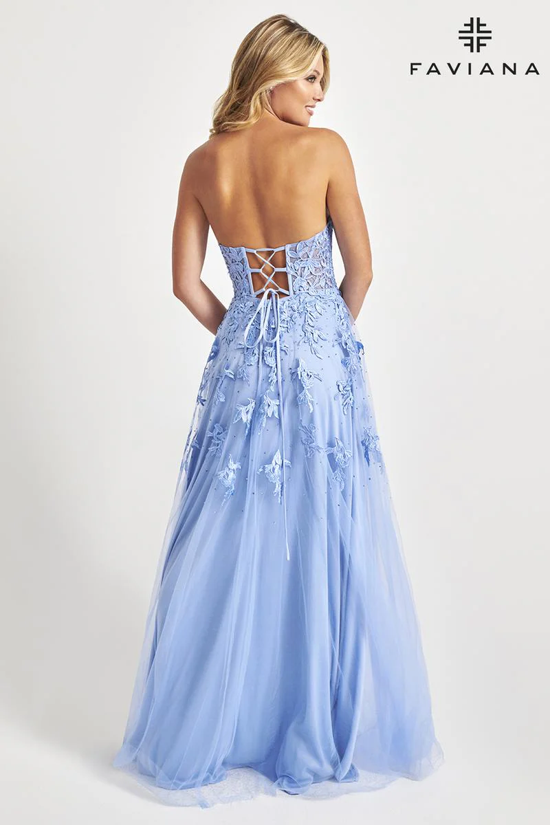 Faviana Long Strapless Lace Prom Dress S10814 - Image 8