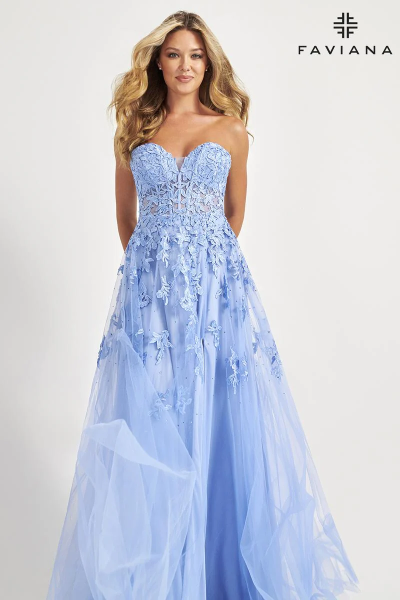Faviana Long Strapless Lace Prom Dress S10814 - Image 9