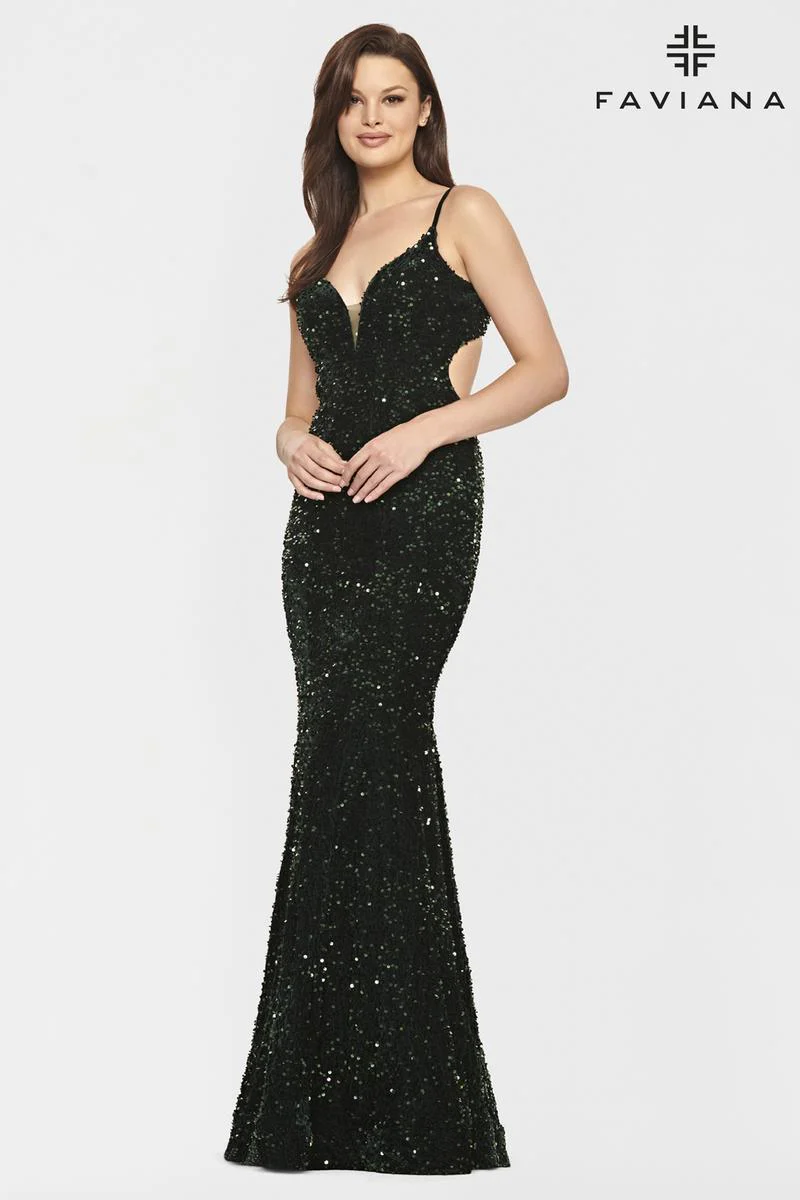 Faviana Long Velvet Sequin Prom Dress S10817 - Image 2