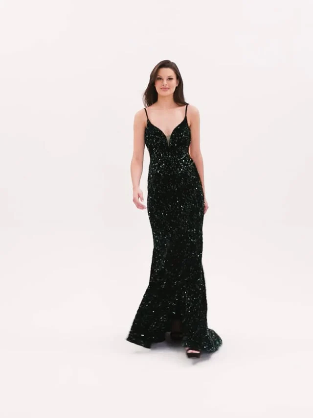 Faviana Long Velvet Sequin Prom Dress S10817 - Image 5