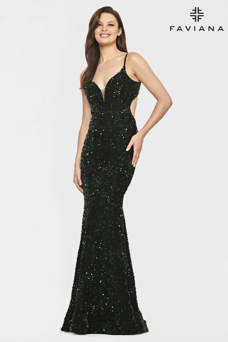 Faviana Long Velvet Sequin Prom Dress S10817 - Image 6