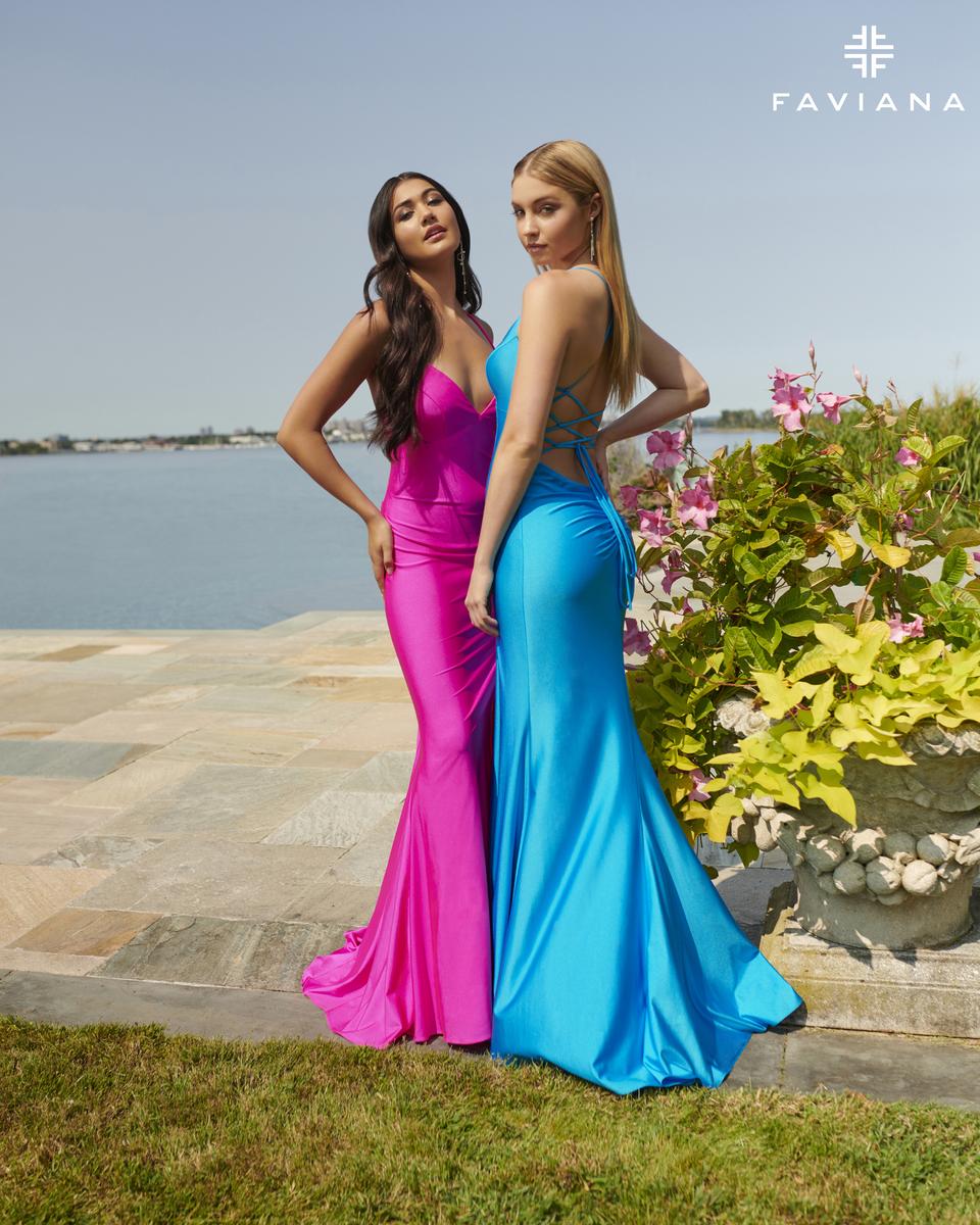 Faviana Long V-Neck Charmeuse Prom Dress S10826 - Image 6