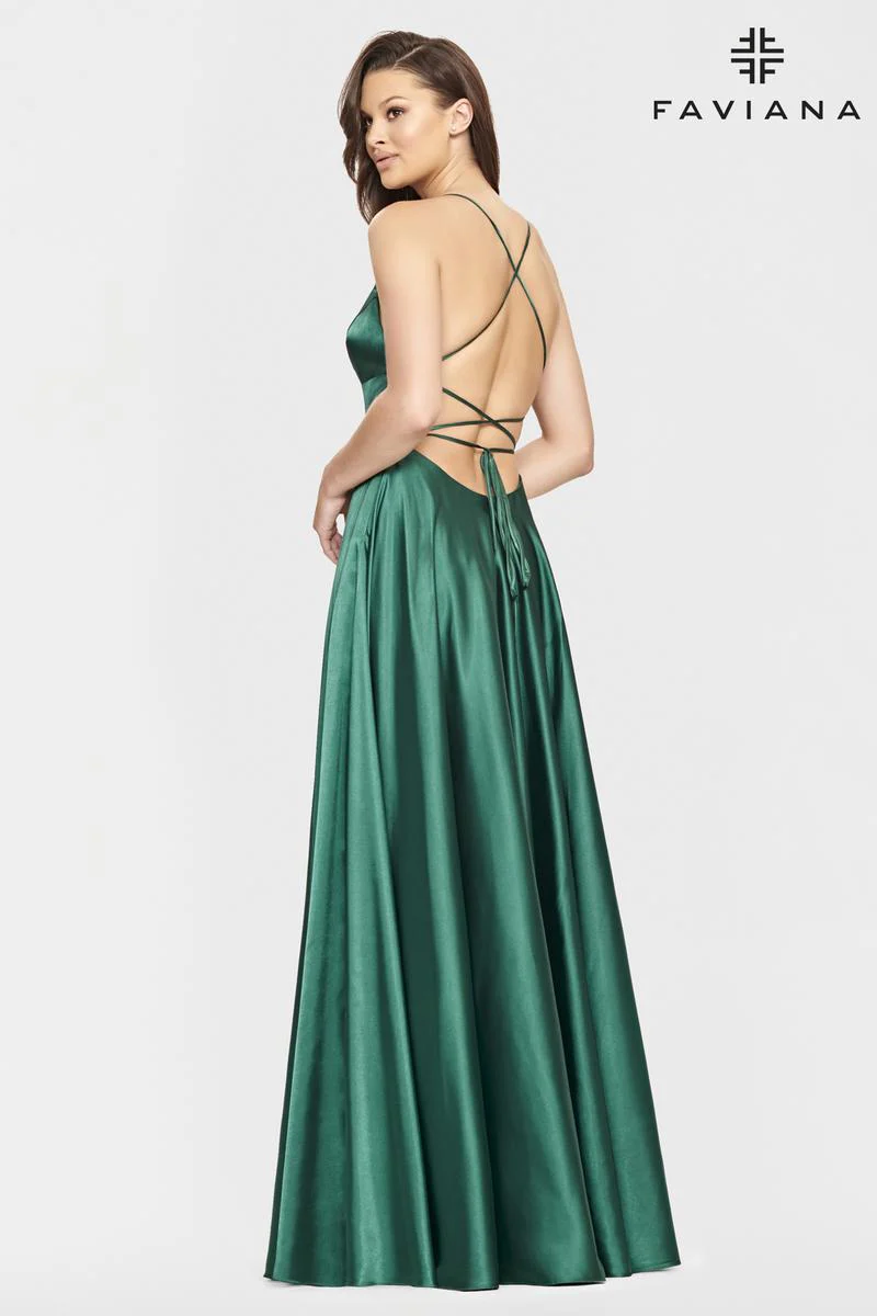 Faviana Long A-Line Satin Prom Dress S10828 - Image 7
