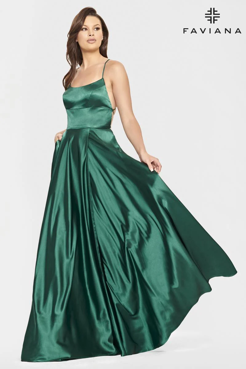 Faviana Long A-Line Satin Prom Dress S10828 - Image 9