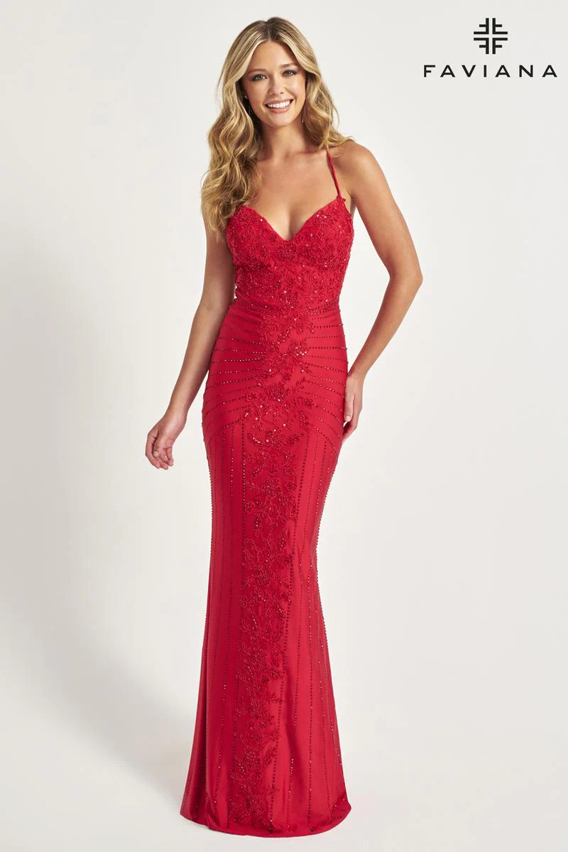 Faviana Beaded Lace-up Back Prom Dress 11021 - Image 5