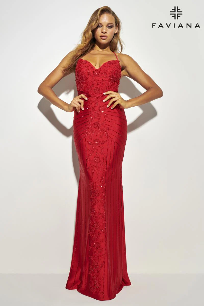 Faviana Beaded Lace-up Back Prom Dress 11021 - Image 8